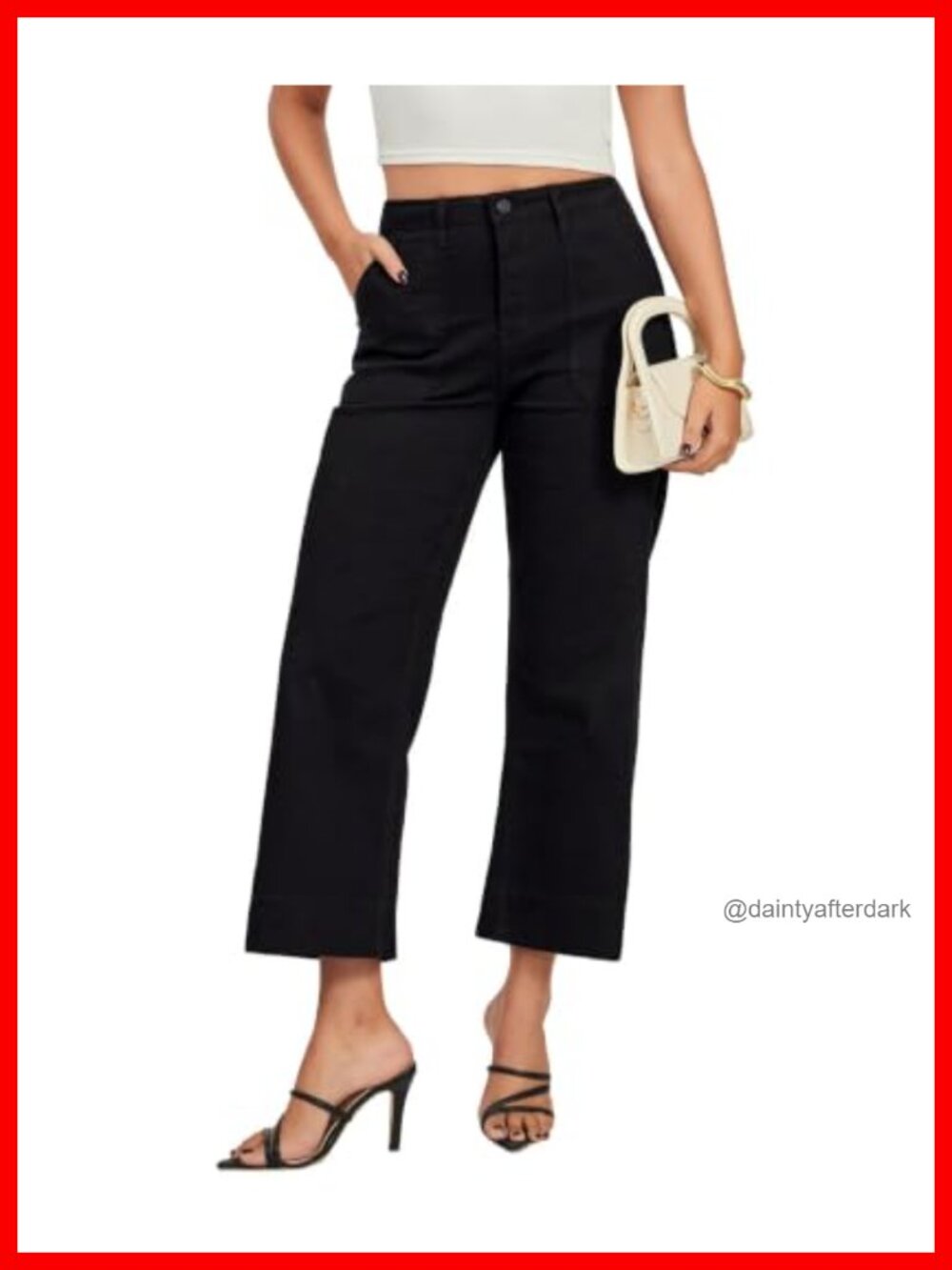 Wide Leg High Waist Cropped Jeans with Pockets Stretchy Denim Pants